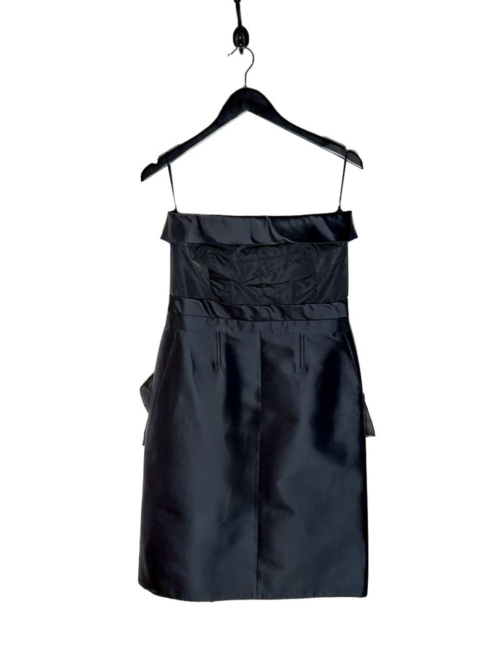 Louis Vuitton Navy Blue Satin Bustier Strapless Bow Dress
